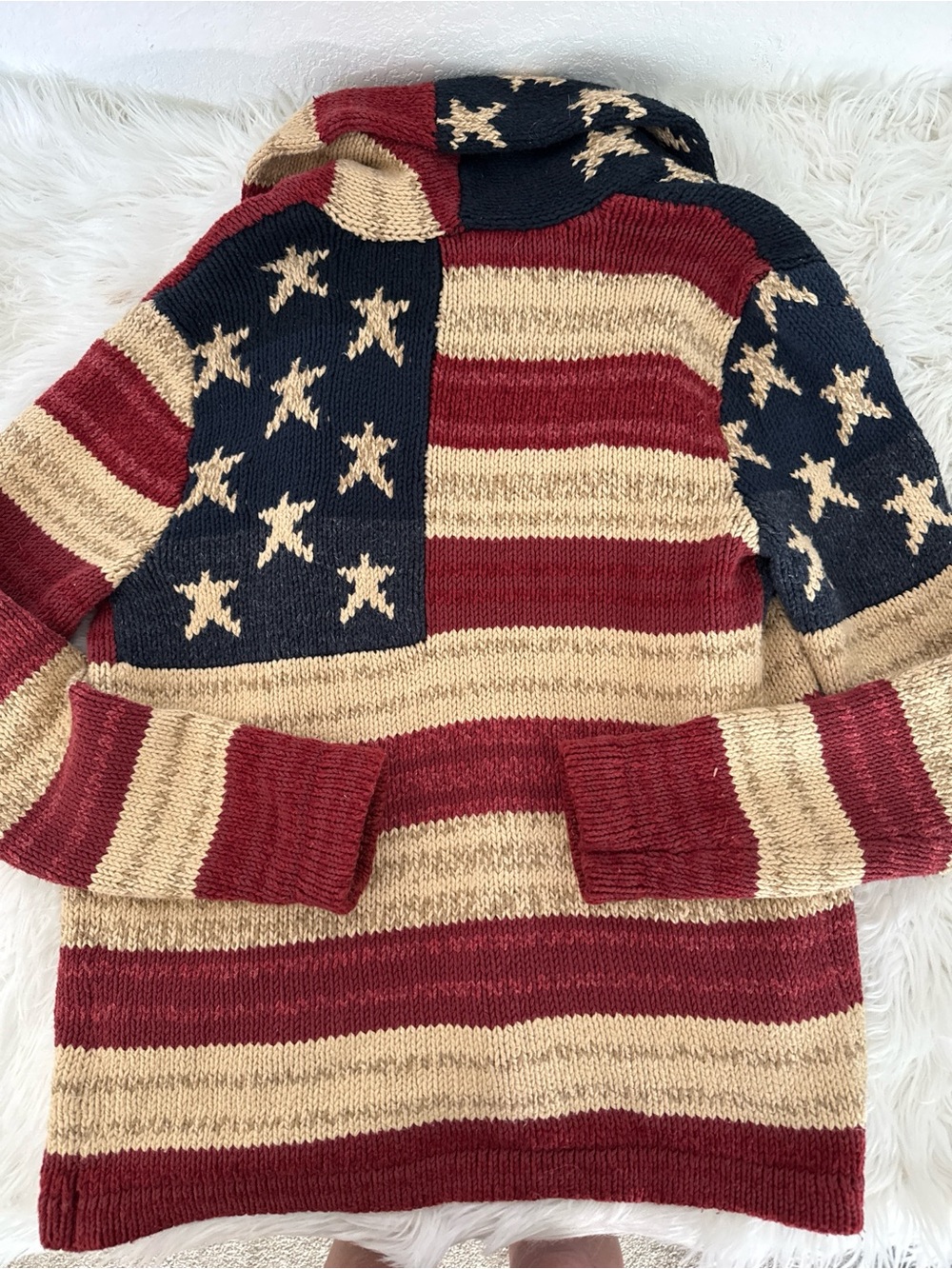 Ralph Lauren Red, Cream & Navy Americana Star Stripe Shawl Cardigan - Picture 4 of 5